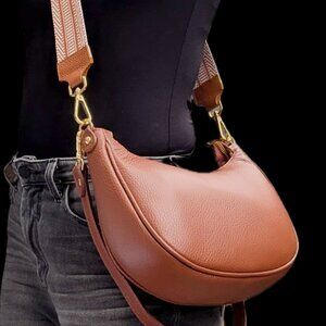 Brown Crescent Crossbody Bag | Genuine Italian Leather | Luxury Shoulder Purse